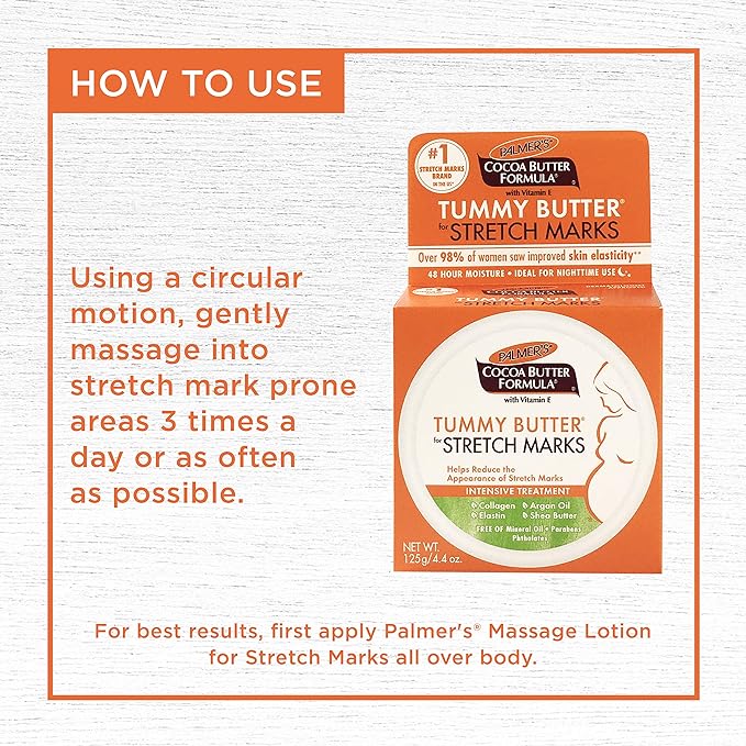 Palmer's Cocoa Butter Formula Tummy Butter Balm for Stretch Marks and Pregnancy Skin Care, 4.4 Ounces (Pack of 3)