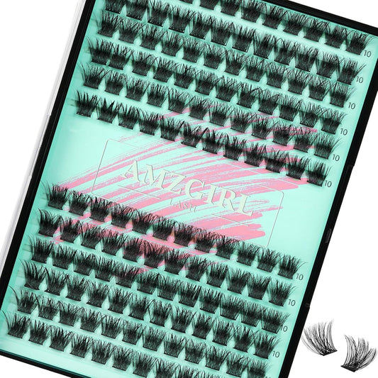 Wispy Lash Clusters Eyelash Extensions 144pcs Individual Lashes Cluster 10mm D Curl Fake Eyelash with Thin Band DIY Cluster Lashes At Home For Beginners (D-10mm)
