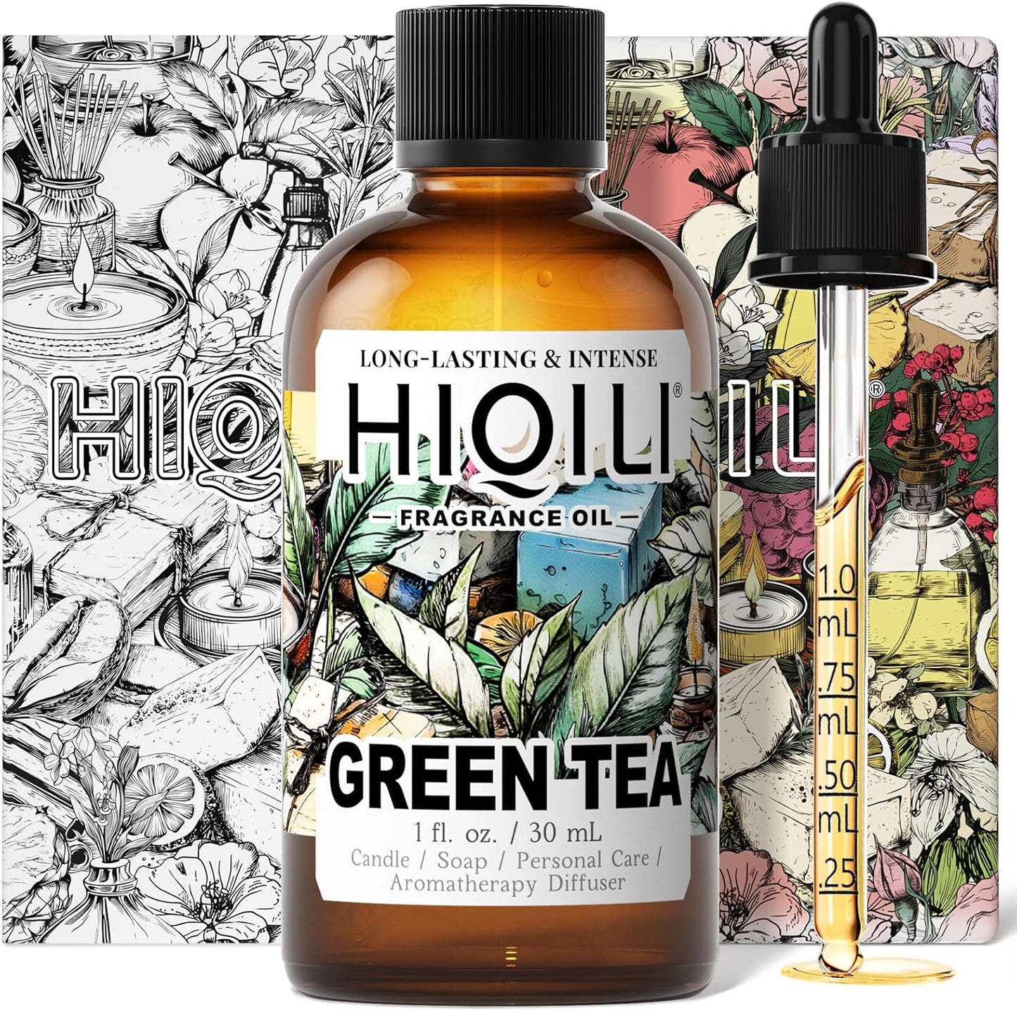 HIQILI Green Tea Fragrance Oil for Candle & Soap Making, Refreshing Scents, for Home Diffusers, Laundry Dryer Balls - 1 Fl Oz