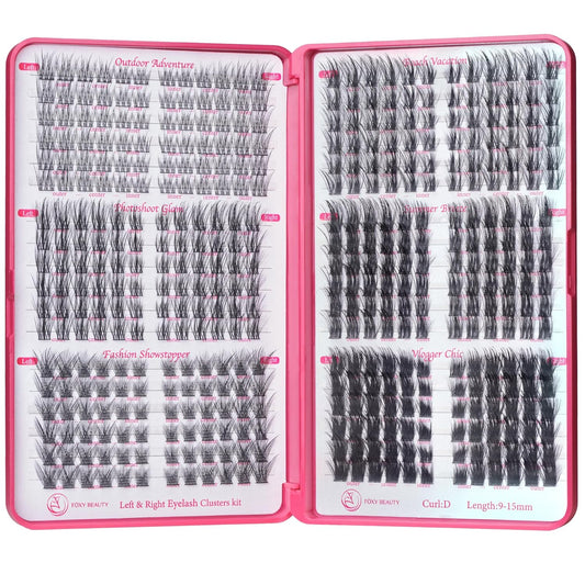 Fluffy Lash Clusters - 360Pcs Natural 0.05D Eyelash Clusters, Left & Right Eyelashes, Urtra Lightweight Cat Eye Clusters for Starter DIY at Home(Eyelashes Only）