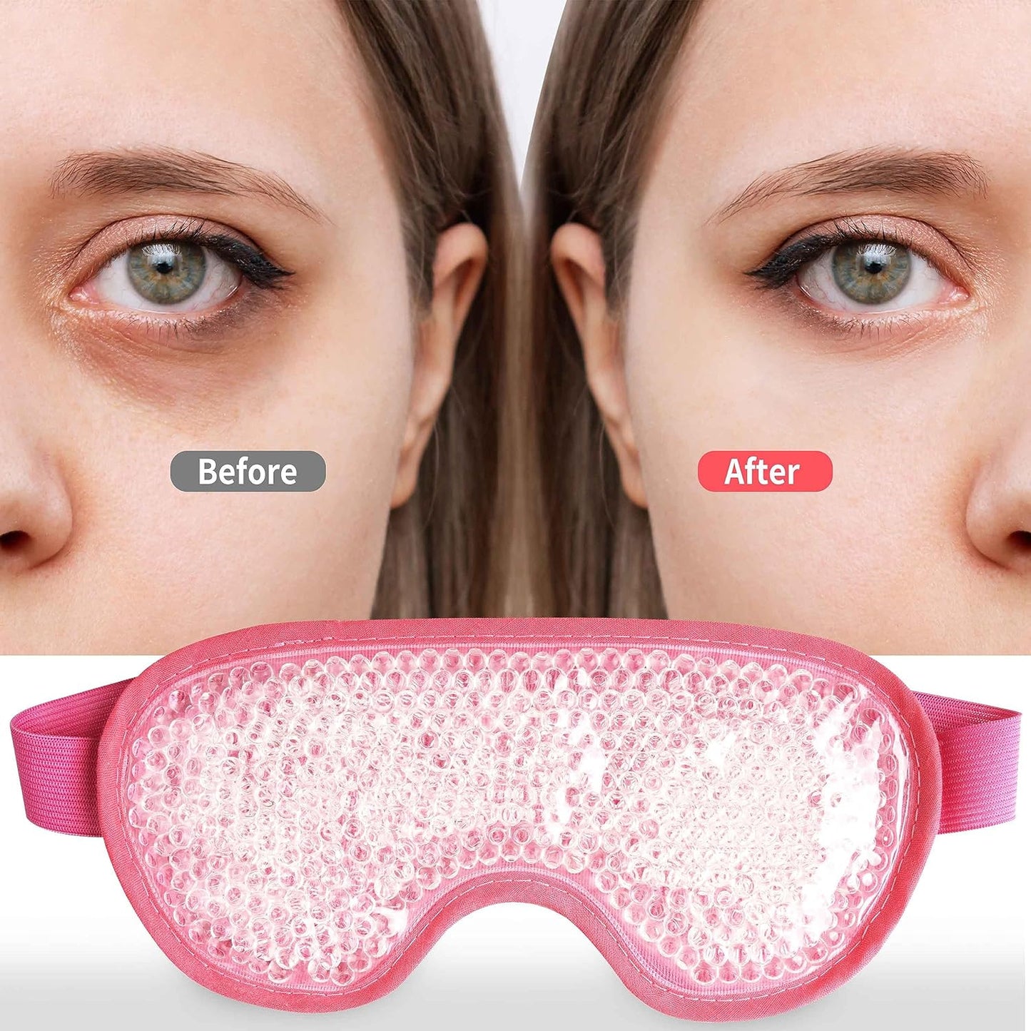 Cooling Eye Mask with Gel Bead, Reusable Cold Compress Ice Pack Sleeping Eye Cooling Pads for After Eyelid Surgery, Puffiness, Puffy Eyes, Headache, Migraine Relief (Red)