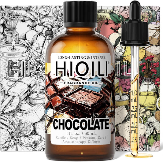HIQILI Chocolate Fragrance Oil for DIY Candle, Soap & Bath Salts Making, Long Lasting Scents for Home Essential Oil Diffuser - 1 Fl Oz