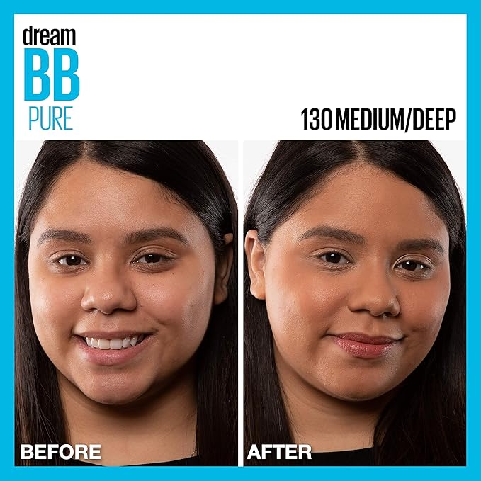 Maybelline Dream Pure Skin Clearing BB Cream, 8-in-1 Skin Perfecting Beauty Balm With 2% Salicylic Acid, Sheer Tint Coverage, Oil-Free, Medium/Deep, 1 Count