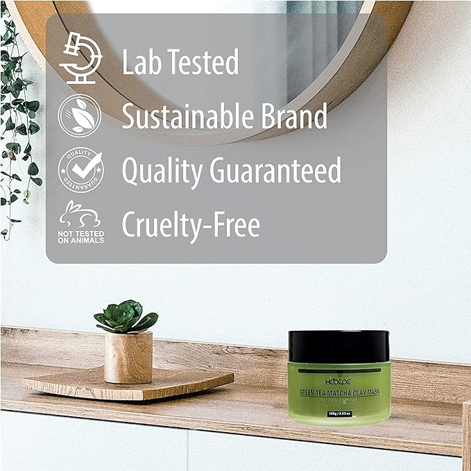 Green Tea Matcha Facial Detox Clay Mask with Mineral Oil, Wash Off Until Dry, Deep Cleaning, Hydrating, Detoxing, Healing, and Relaxing, Pore, and Blackhead Mask