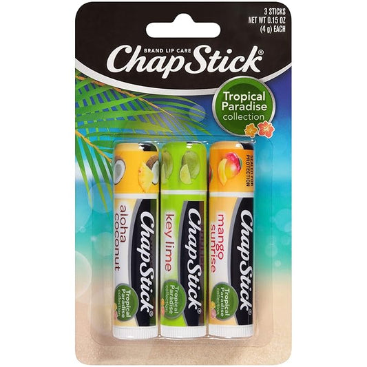 ChapStick Tropical Paradise Collection Mango, Lime and Coconut Lip Balm Tubes Variety Pack for Lip Care - 0.15 Oz (Pack of 3)