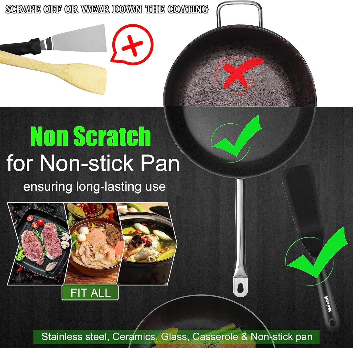 Anaeat Silicone Thin Spatula Set of 2 - Mini Brownie Serving Spatulas - Non Stick Spurtle Turner for Easy Cooking Eggs, Omelet, Pancake, Burgers, Pizza, Steak, Crepes, Heat Resistant & BPA Free