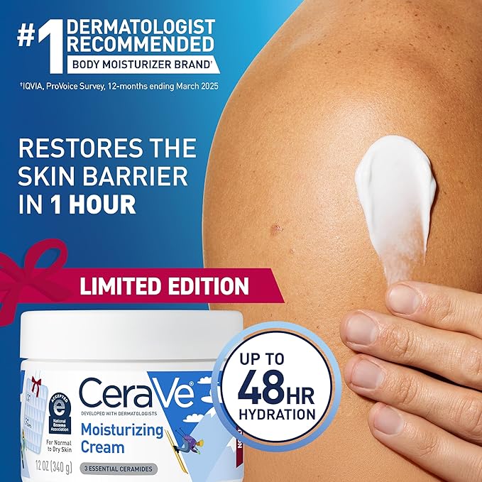 CeraVe Après Ski Moisturizing Cream, Body and Face Moisturizer for Dry Skin, Body Cream with Hyaluronic Acid and Ceramides, Daily Moisturizer, Oil-Free, Fragrance Free, Non-Comedogenic, 12 Ounce