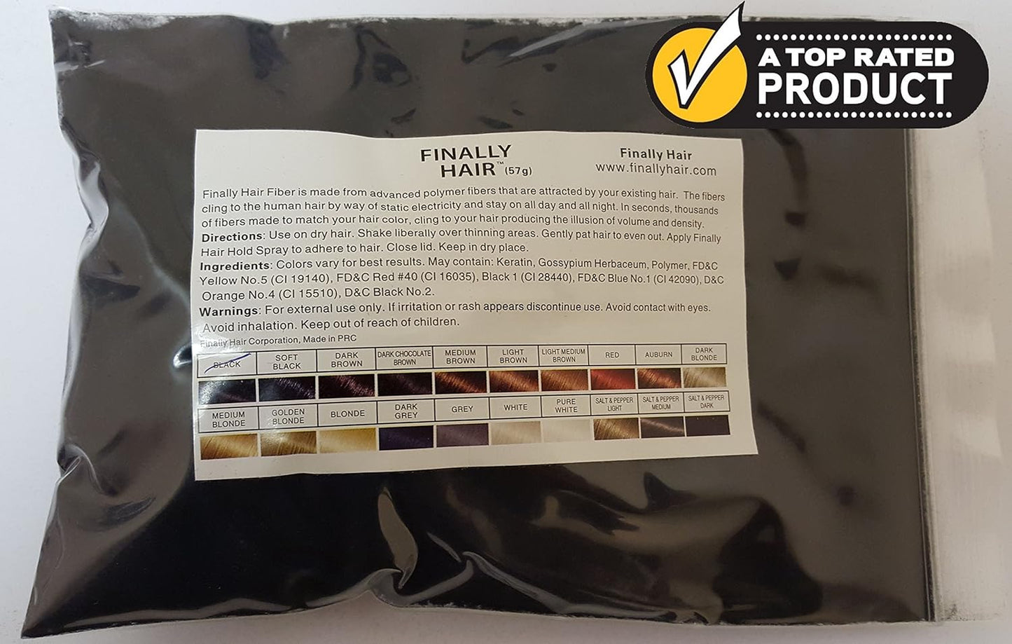 Finally Hair Building Fibers - Black Refill Pack of 50 Grams - Cover Grey Roots and Thinning Areas