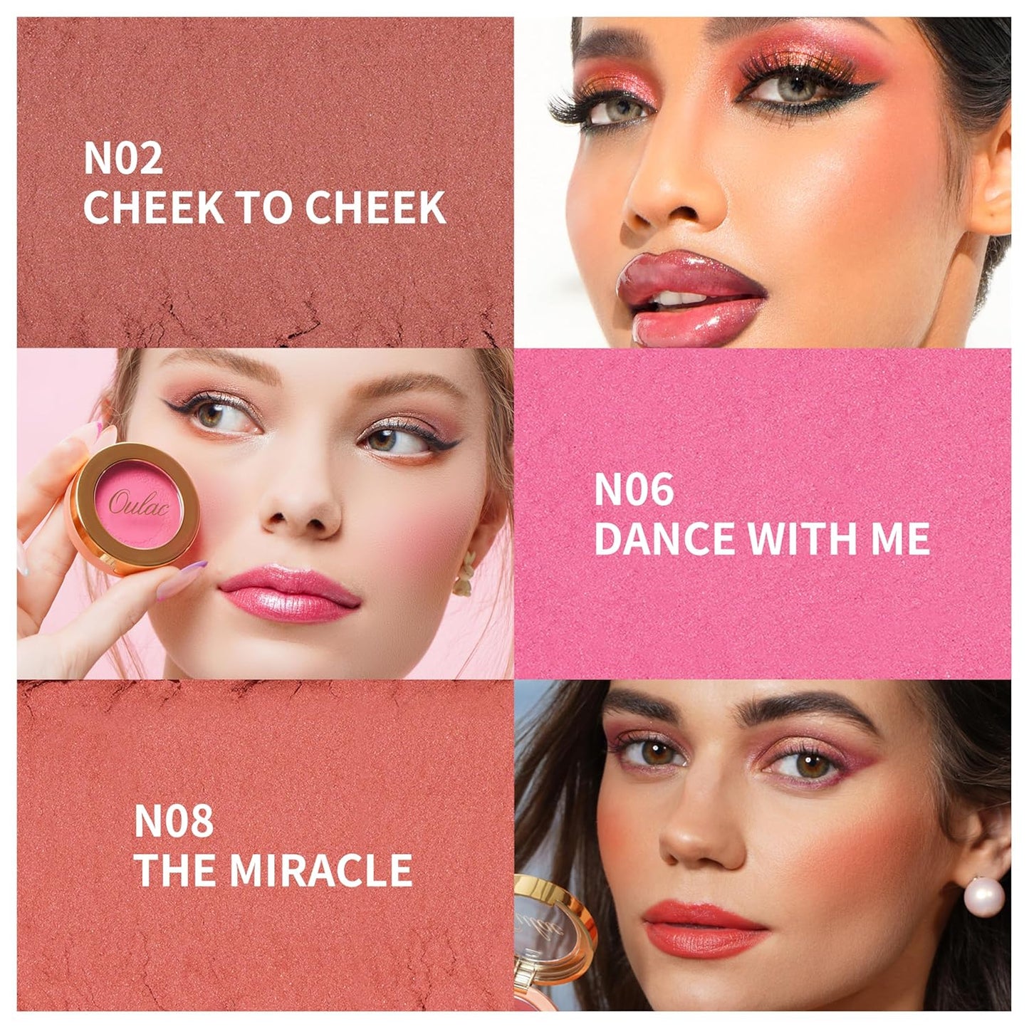 Oulac Hot Pink Blush Makeup| Highly Pigmented Powder blush| Natural Matte| Shape&Highlight Face| Cruelty-Free Blush with Rose Oil|4.8g 06