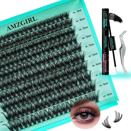 Lash Extension Kit 200PCS Lash Clusters Mix Eyelash Extension Kit with Waterproof Lash Bond and Remover,Individual Lashes with Lash Tweezers for Beginners at Home(80D,D-Mix9-16mm)