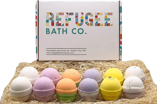Variety Pack Bath Bombs 2.5 oz. Each Cocoa Butter and Plant-Based Ingredients Support Refugee Employment in USA (Variety 12 Pack)