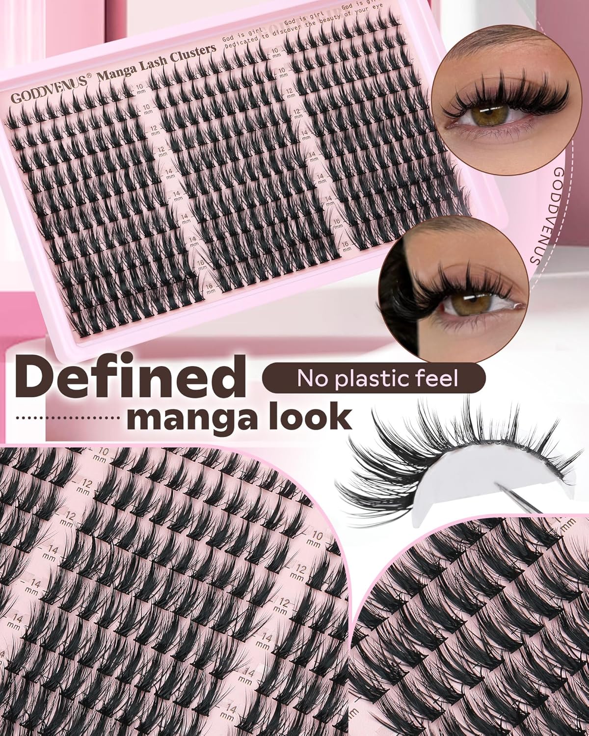 Manga Lash Clusters Natural Wispy 300 Pcs Fairy Eyelash Clusters 10-16mm Fluffy Cluster Eyelash Extensions Anime Cosplay No Plastic Feel Individual Lash Extension CC Curve