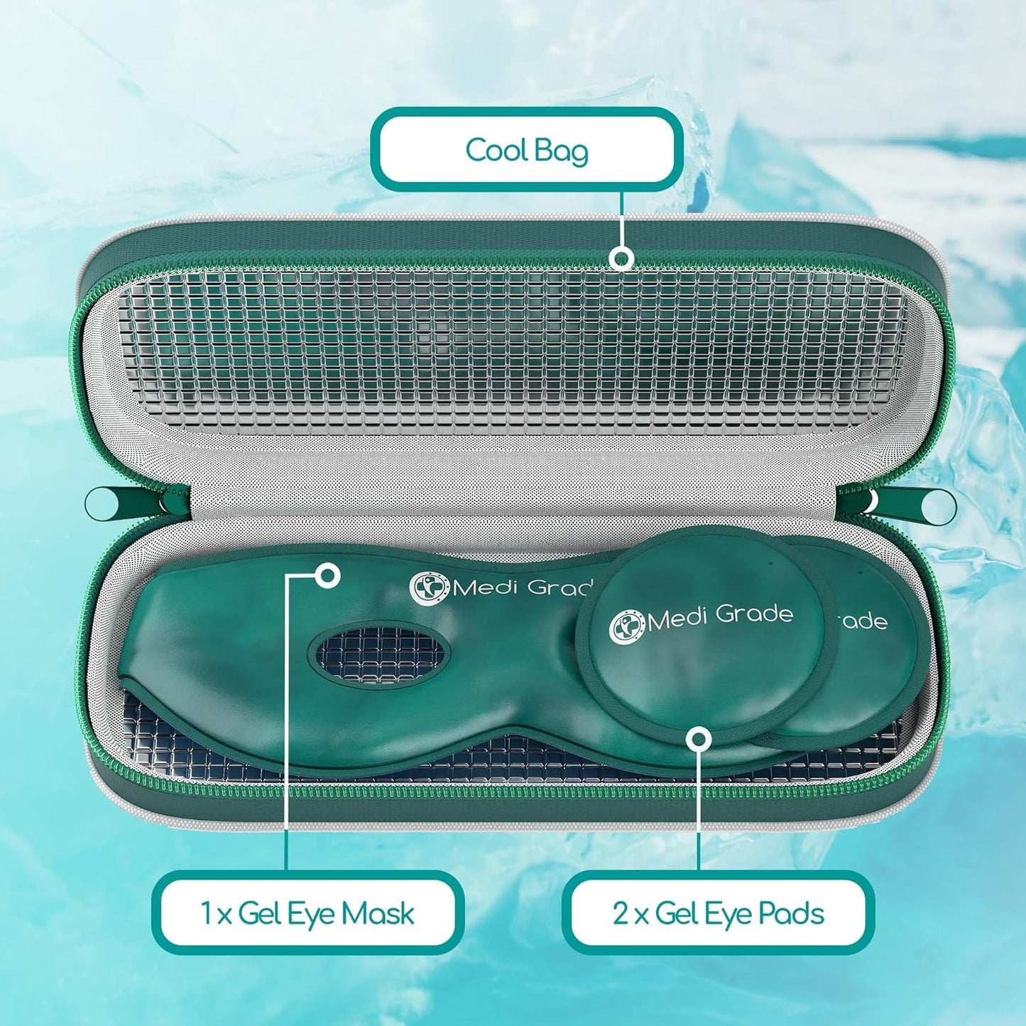 Medi Grade Cooling Eye Mask for Puffy Eyes, Allergies, Sinuses - Reusable Gel Eye Mask and Cooling Eye Pads with Thermo-Bag for Dark Circles, Hangovers and Migraine Relief - Cold Eye Mask