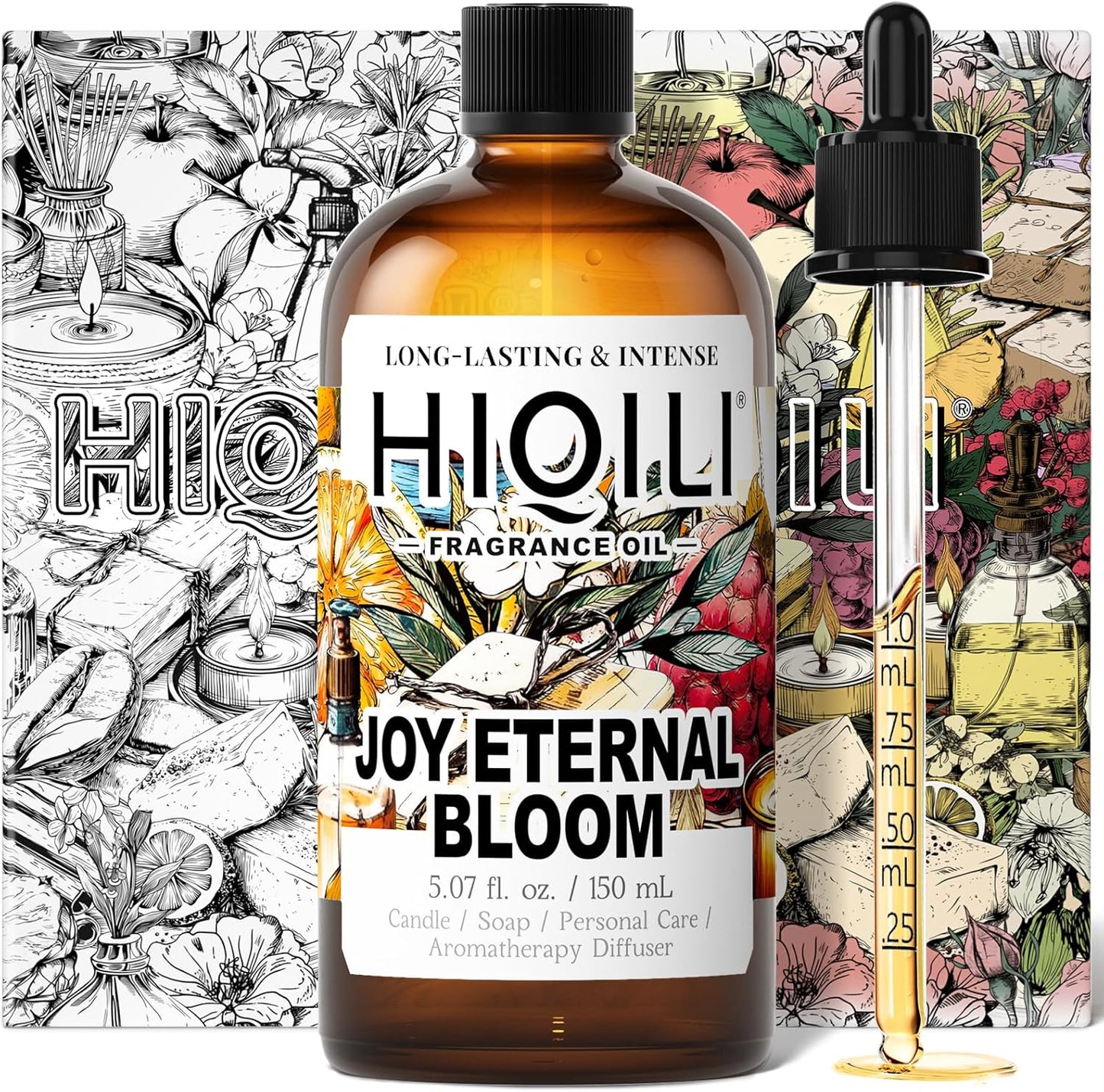 HIQILI Joy Eternal Bloom Fragrance Oil, Jasmine & Rose Scents, Aromatherapy Diffuser, Air Freshener, Candle & Soap Making, Long Lasting - 5.07 Fl Oz