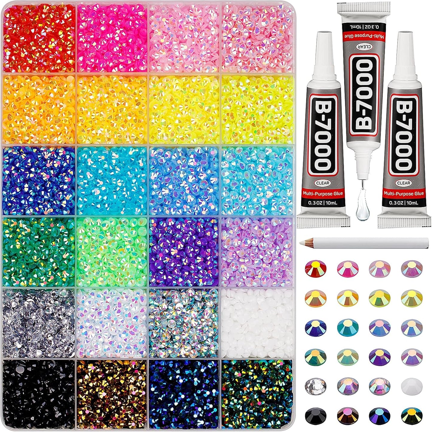 16000Pcs Resin Jelly Rhinestones for Bedazzling Crafting, Multi Colored 4mm Flatback Gems for Clothing Crafts Shoes t Shirts, Flat Back Assorted Color Bedazzled Jewels Crystals with 3X10ml b 7000 Glue