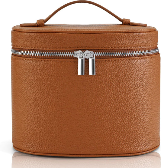 Makeup Bag Vanity Case Cosmetic Bag with Removable Divider Travel Toiletry Bag for Women Portable Make up Box Organizer, Brown