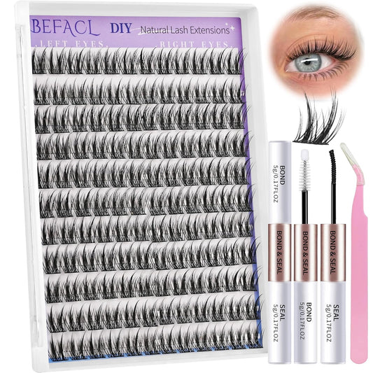 Natural Lash Clusters Wispy Cluster Eyelash Extensions Waterproof Individual Lashes 12&13mm Short Eyelash Clusters Manga Lashes Clusters Kit(132Pcs,C Curl)