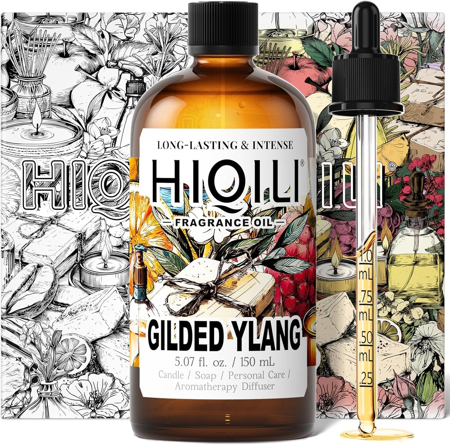 HIQILI Gilded Ylang Fragrance Oil for Making Candle, Inspired by Di's J'Adore, Car Air Freshener, Luxury Scents for DIY Women Perfume - 5.07 Fl Oz