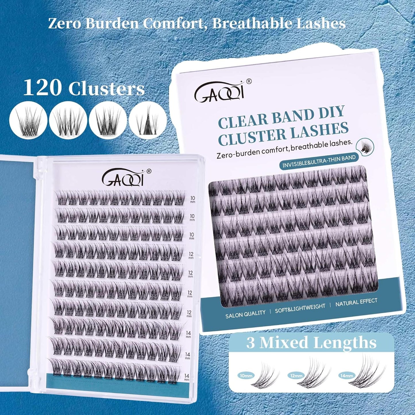 GAQQI Lash Clusters Manga Eyelash Clusters 10-14mm Wet Look Spiky Cluster Lashes 120PCS, Cluster Eyelash Extensions C Curl, Invisible Band Ultra-thin & Soft Clear Band False Lashes (HEROINE)