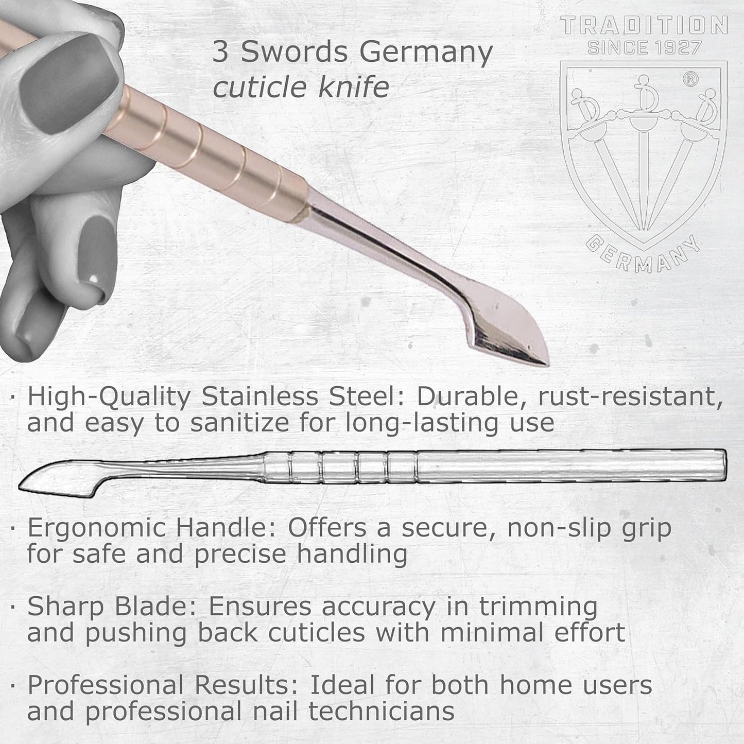 3 Swords Germany - brand quality, professional CUTICLE PUSHER, CUTICLE KNIFE, NAIL CLEANER, stainless steel, extra sharp, manicure pedicure nail care by 3 Swords Germany (7940)