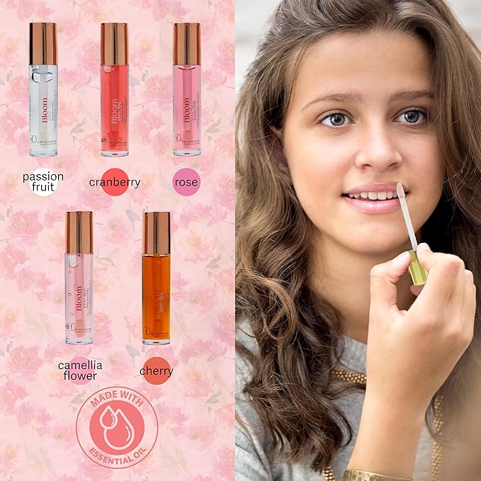 Expressions 5pc Lip Oil Set - Bloom Your Lips Style Essentials Lip Oils, Lip Healing Lip Oil Collection with Precision Applicator Wand | Moisturizing for Everyday Lip Care and Lip Repair (FLORAL)