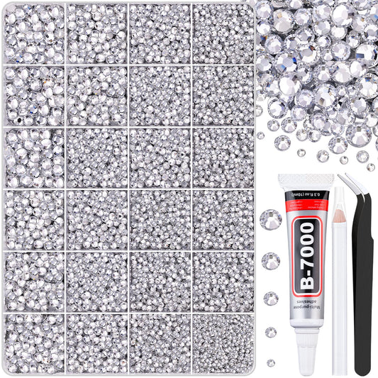 30000Pcs Clear Rhinestones for Bedazzling with B7000 Jewelry Glue, Bedazzler Kit Flatback Gems, Resin Rhinestones for Crafting Crafts Clothing Shoes Fabric Nail Art Assorted Size 2/3/4/5/6mm