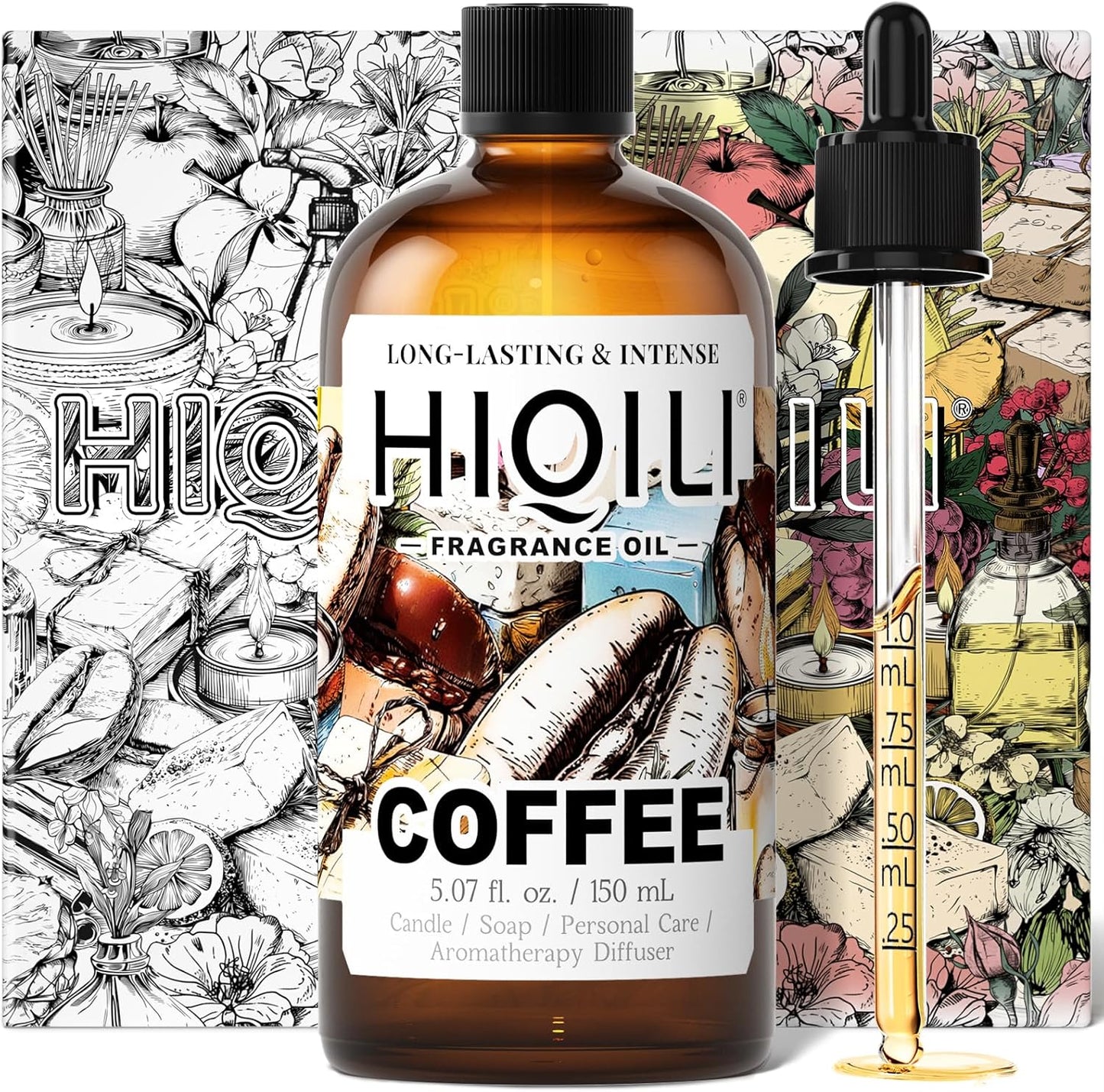 HIQILI Coffee Fragrance Oil for Scent Diffuser & Humidifier, Perfect for Candle, Soap, Perfume Making, New Car & Home - 5.07 Fl Oz