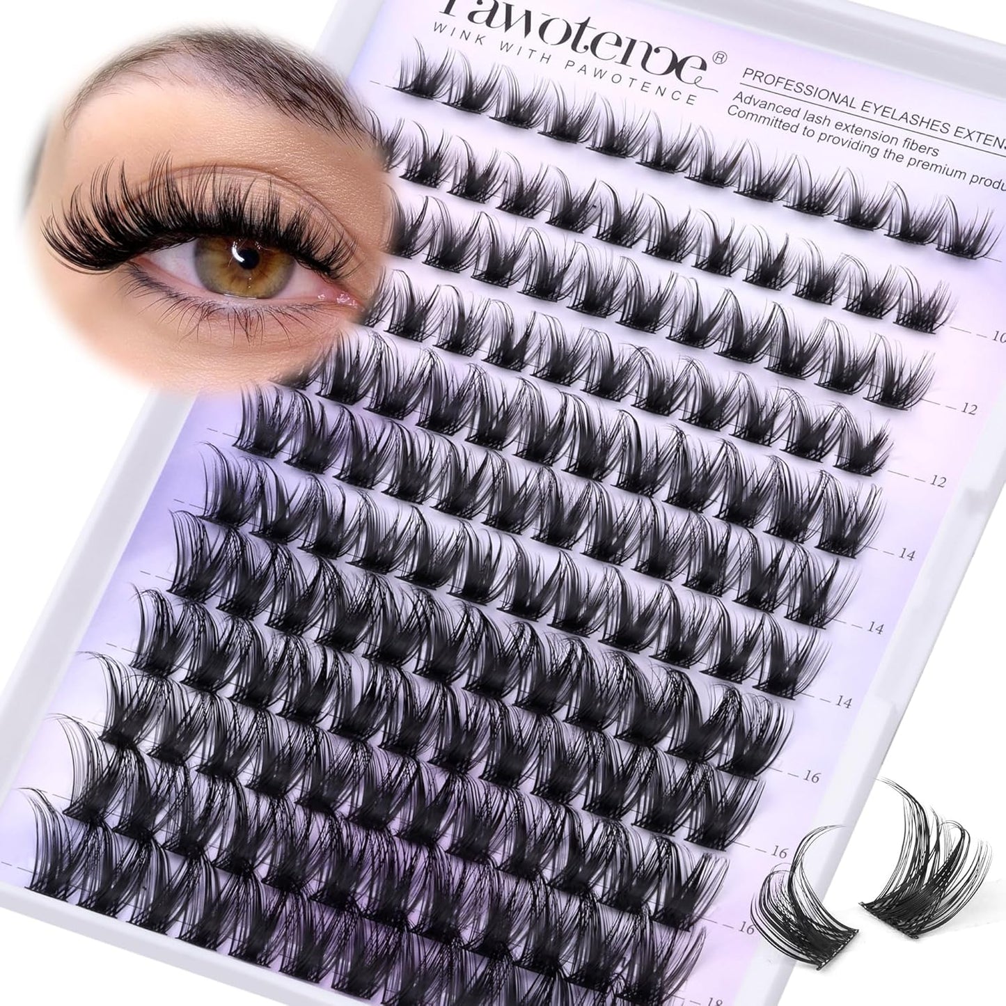 Pawotence Lash Clusters Wispy Cluster Eyelash Extensions 10-18mm Individual Lashes DIY Cluster Lashes Extension Soft Comfortable Eyelash Clusters with Thin Band