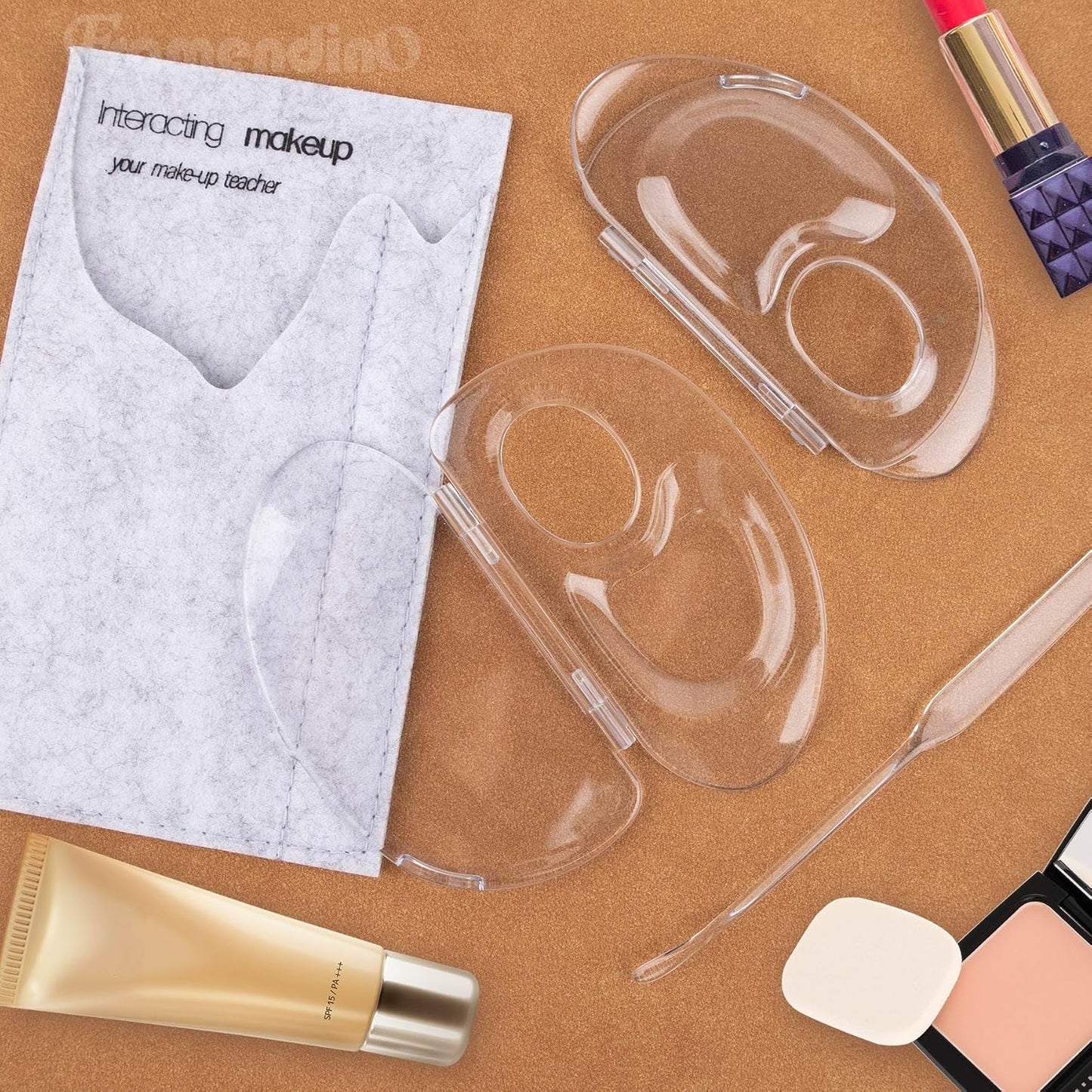 Framendino, 2 Set 3 in 1 Handheld Makeup Mixing Palette, Acrylic Transparent Mixing Foundation Tray with Foundation Spatula for Makeup Artist and Beginner