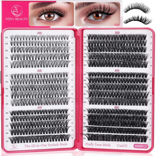 Bombshell Lash Clusters - Eyelash Clusters 20D+30D+40D+50D+60D+80D Wispy Individual Lashes D Curl Lash Extension 10-18MM Natural Lash Clusters DIY Cluster Eyelash Extensions for Beginners