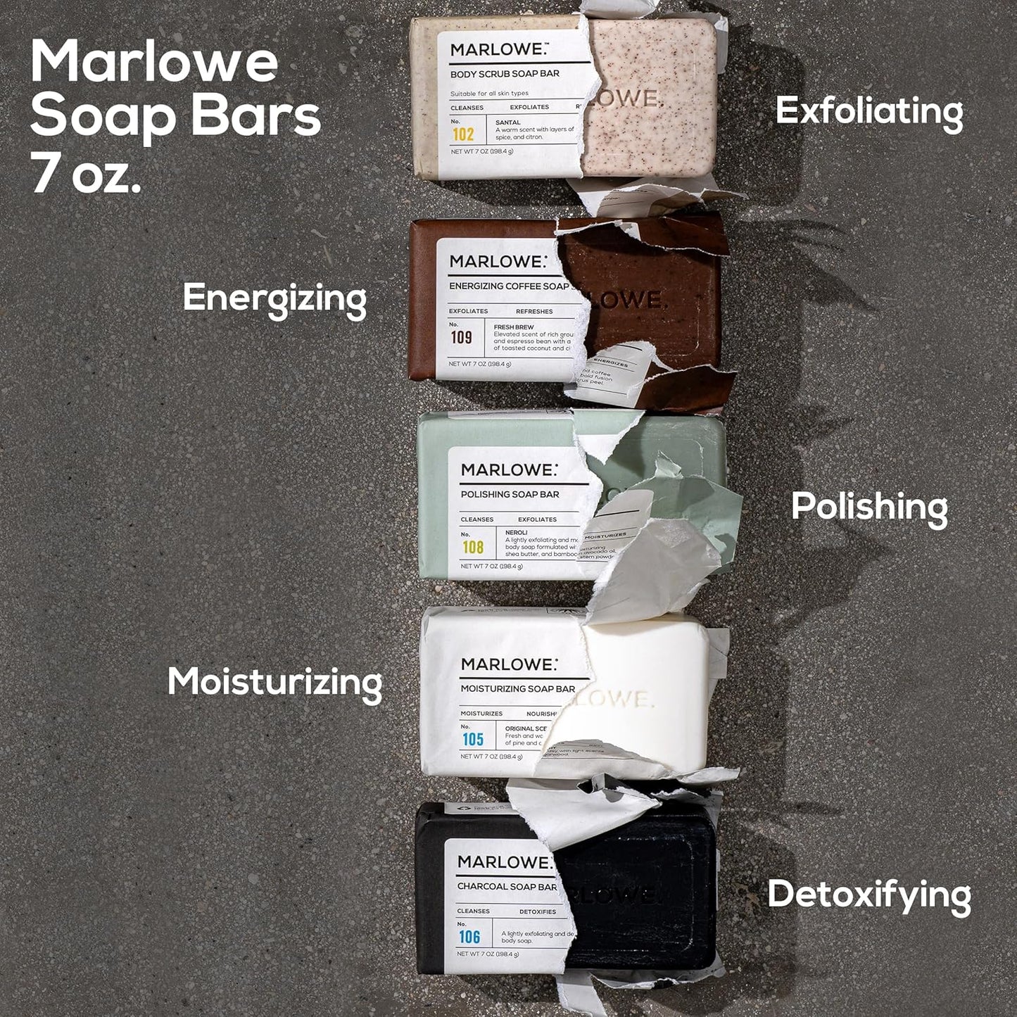 MARLOWE. No. 109 Coffee Bar Soap 7 oz (12 Bars) – Exfoliating Body Scrub for Men with Natural Extracts, Caffeine, Coffee Bean & Cocoa Butter – Energizing Fresh Brewed Scent