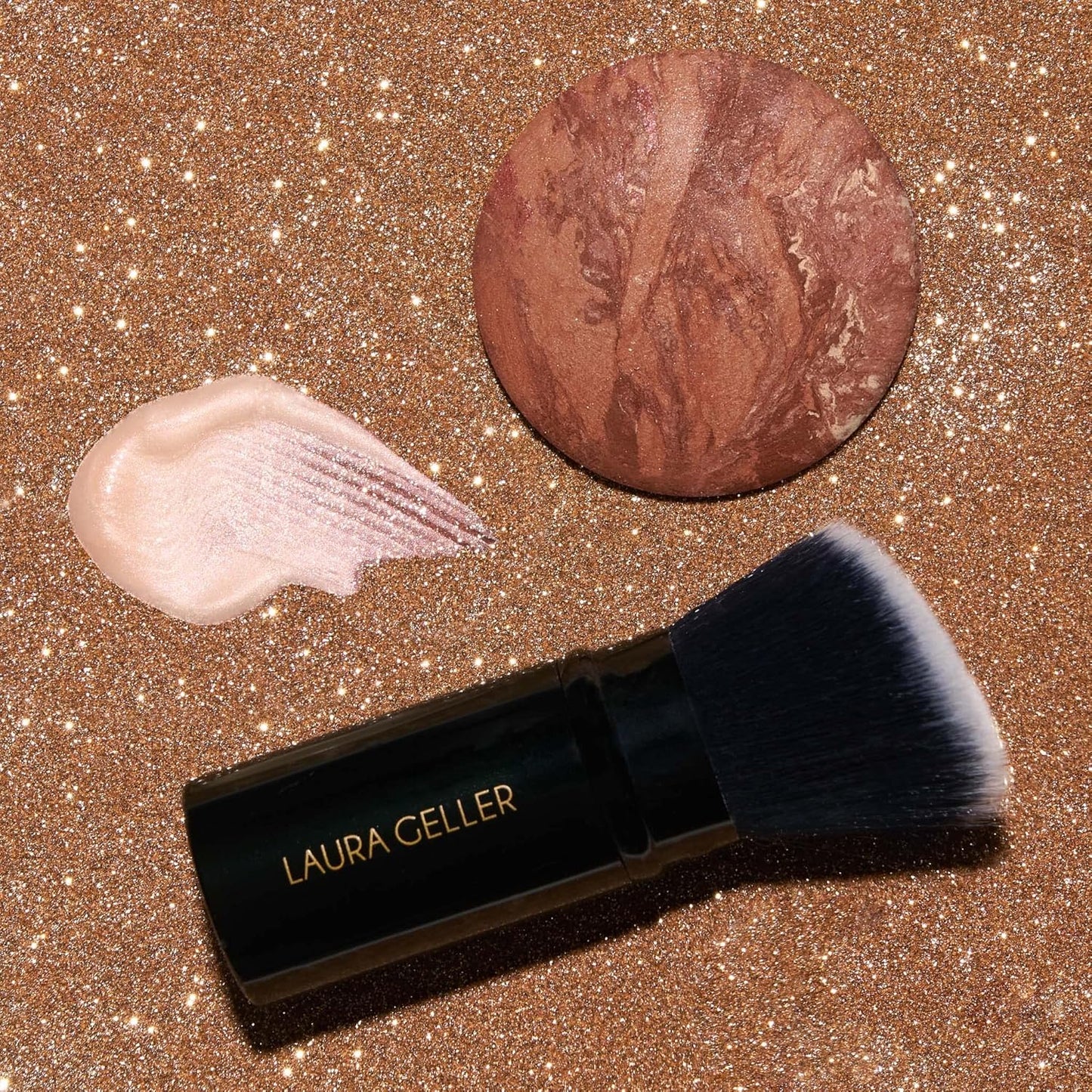 LAURA GELLER NEW YORK Ready-n-Radiant Kit (3 PC) - Baked Bronze-n-Brighten, Deep + Spackle Super-Size Skin Perfecting Primer, Champagne Glow + Retractable Angled Kabuki Brush